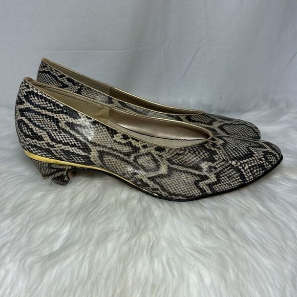 Magadesians Snake Leather Print Gold Trim Heels Sz 14 Wide Width - Picture 4 of 6